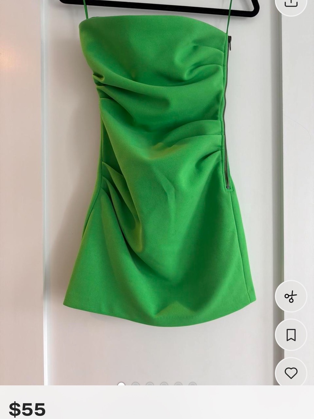 NWOT Misha Strapless Ruched Mini Dress in Bright Green